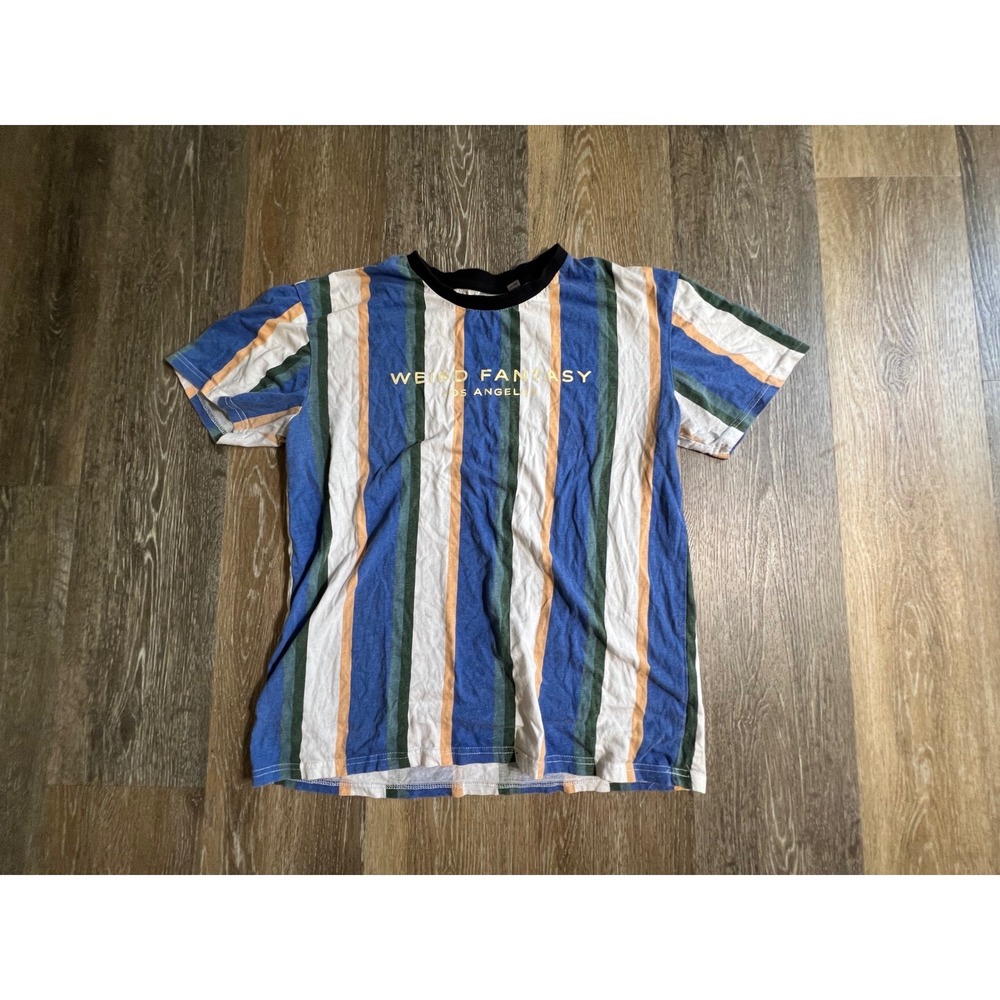 PacSun Weird Fantasy T-Shirt Mens Medium‎ Blue Green Striped Graphic Tee